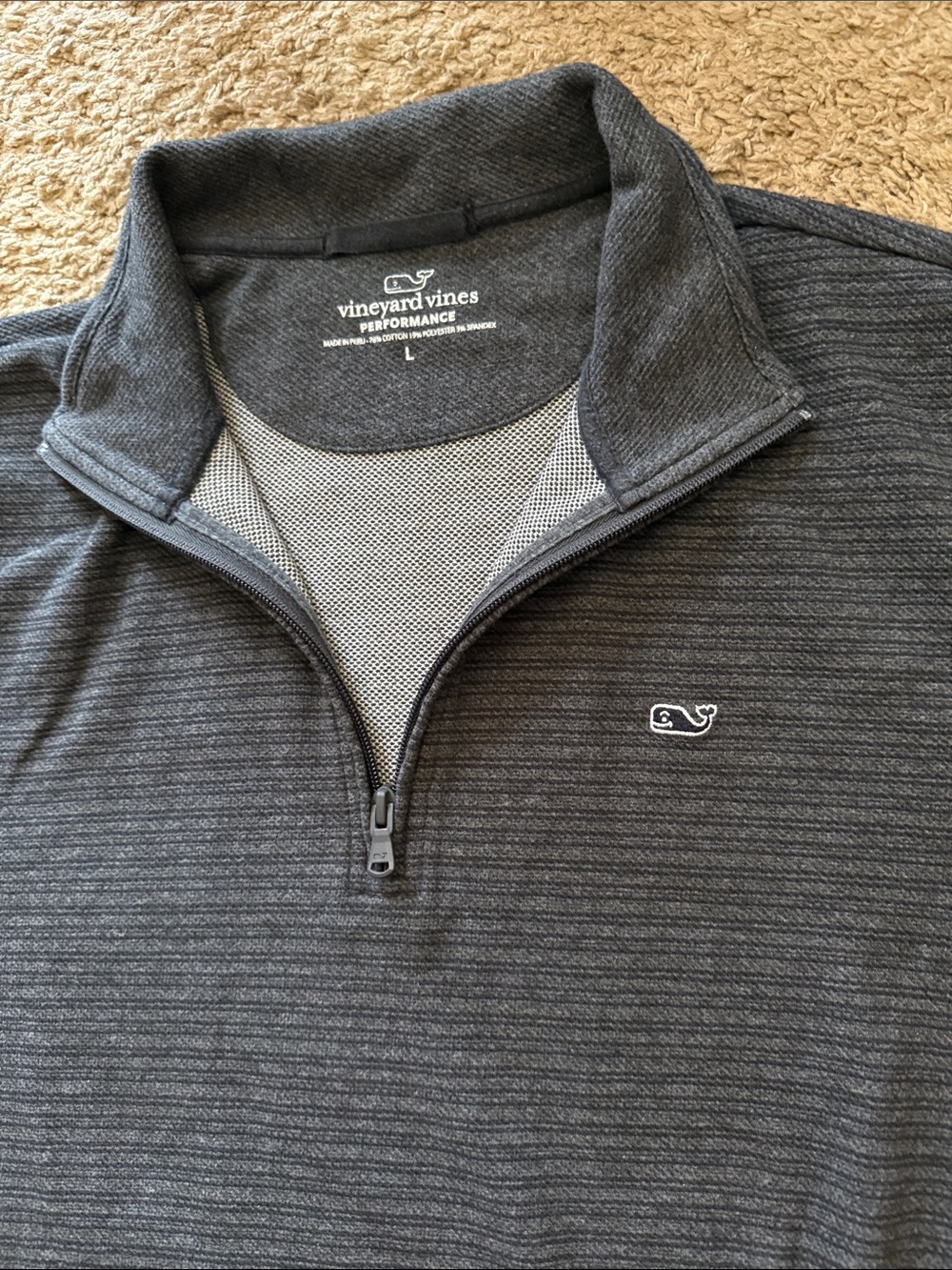 Vineyard Vines Performance Men’s Large Charcoal Striped Quarter-Zip Pullover New